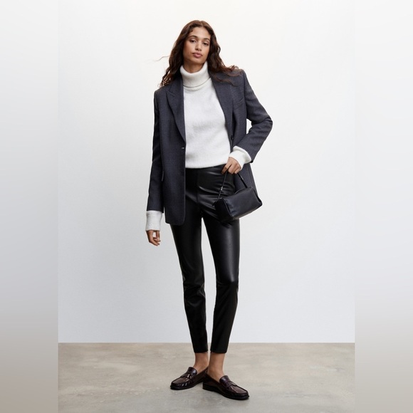 MNG Black Faux Leather Pants M - Picture 1 of 9